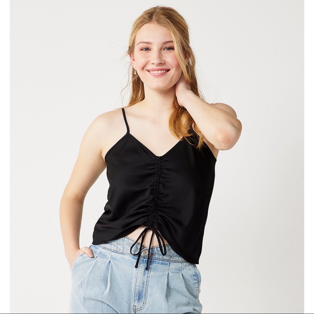 NWT SO Satin Ruched Front Cami Black Juniors Size S